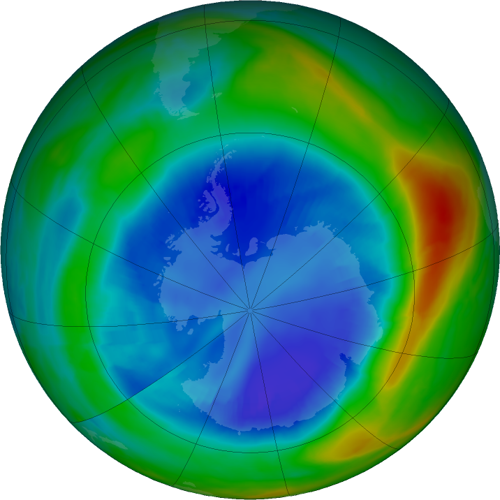 Antarctic ozone map for 27 August 2021